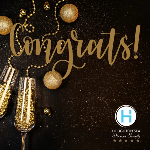 congrats gift voucher card champagne glasses gold baubles