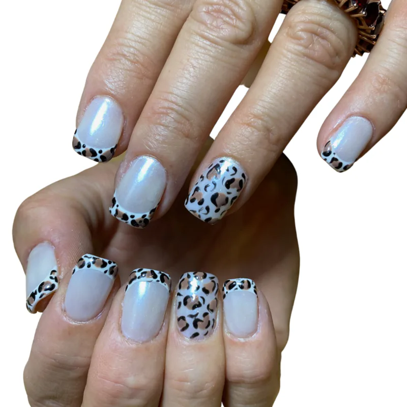 lilac nails with leopard animal print tips